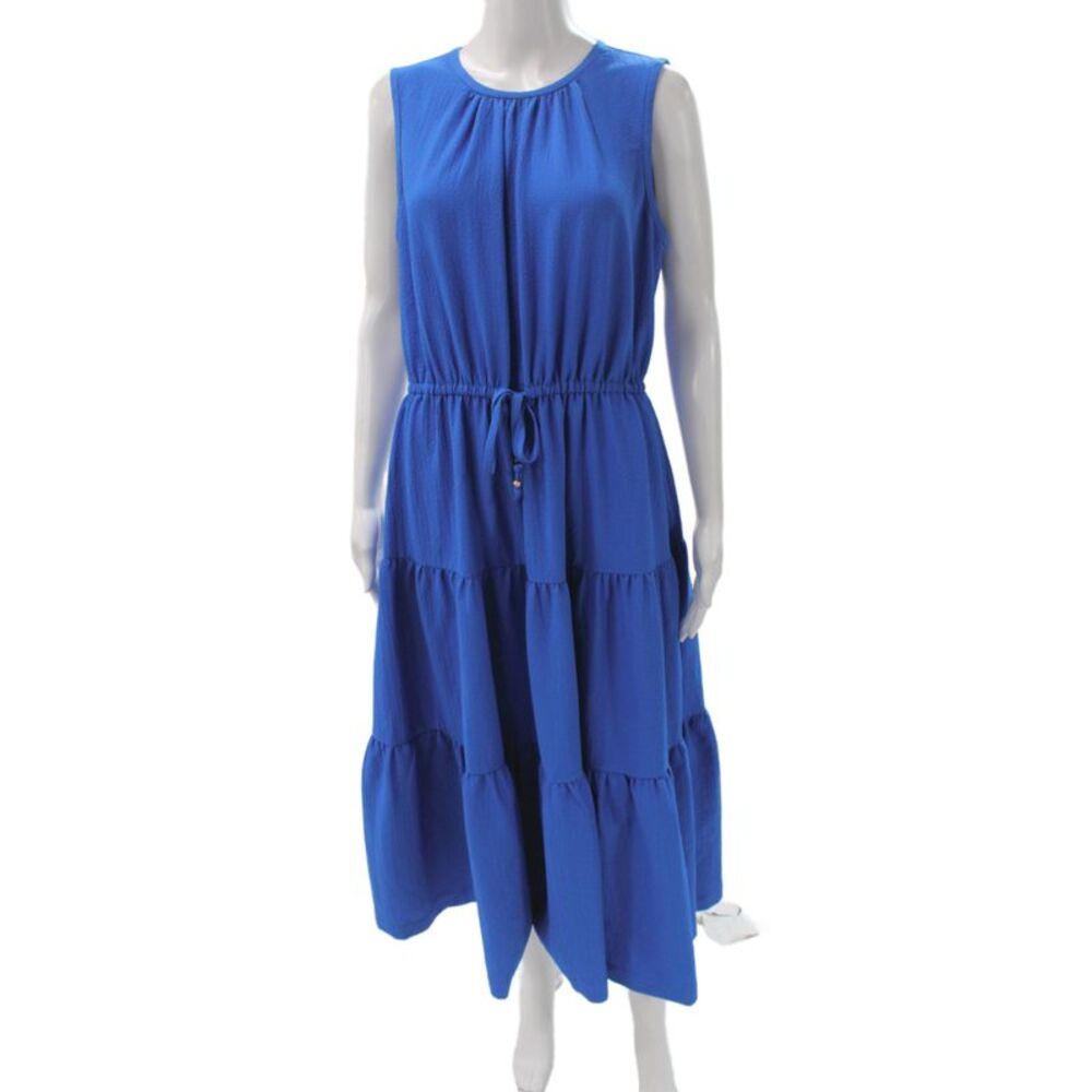 Calvin Klein Women Blue Tank Dress Mid-Calf Sleeveless Round Neck Size 12